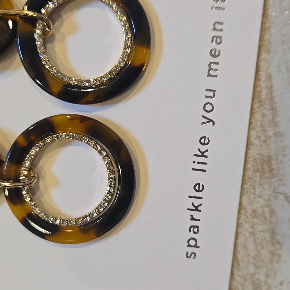 New LOFT "Sparkle Like You Mean It" Gold/Brown Tortoise Dangle Earrings - Picture 2 of 8